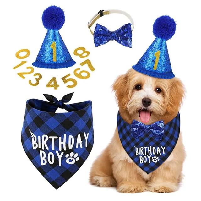 Conjunto de Decoração para Festa de Aniversário de Cão com Cachecol Triângulo, Chapéu, Gravata e Colarinho Atraente