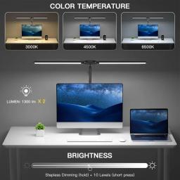 LED Dimmable Duplo Cabeça Desk Lamp, Monitor de Computador Luz, Reading Table Lamp, Escritório de Estudo, Estudo, Trabalhando, USB, Folding - Image 2