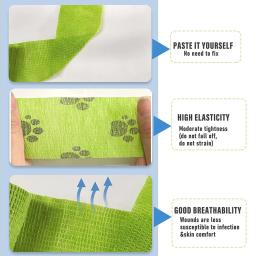 Bandagem auto-adesiva para os primeiros socorros dos animais de estimação, 5 pçs/set, 5cm de largura, colorido, respirável, estiramento, bandagem - Image 3