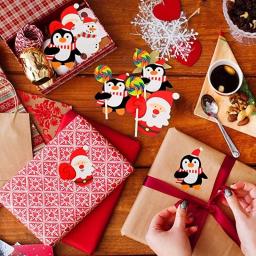 Cartões de papel pirulito, desenhos animados, Papai Noel, pinguim boneco de neve, pacote de presentes, embrulho infantil, decoração de festa de ano novo - Image 4