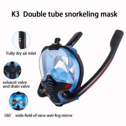 Tubo duplo Silicone Snorkeling Máscara, Full Dry Mergulho Máscara, Adulto Óculos De Natação, Auto-contido, Respiração Subaquática - Image 3