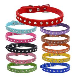 Mini coleira de couro com strass embutidos para animais, coleiras ajustáveis para cães e gatos, chihuahuas, acessórios para animais, 1pc - Image 1