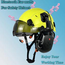 Construção capacete de segurança com viseiras, atualizado Bluetooth Earmuff, redução de ruído, orelha regalos auscultadores com chapéu duro - Image 2