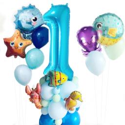 Conjunto de balões no oceano de animais marinhos para menino e menina, decorações de festa de aniversário, 1, 2, 3, 4, 5, 6, 7, 8, 43pcs - Image 2