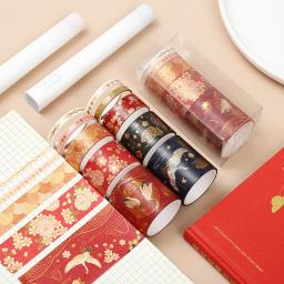5 pçs conjunto de fita washi folha de ouro cinta washi fita adesiva estilo chinês scrapbooking suprimentos flor decorar diário adesivos bonito - Image 1