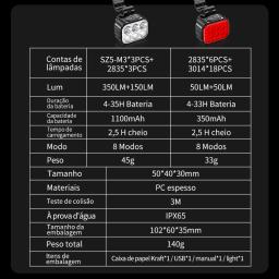 Q6 LED Bicicleta Frente Luzes Traseiras, USB Charge Farol, Ciclismo Taillight, Lanterna de bicicleta, Acessórios de bicicleta, Lâmpadas, Lâmpadas - Image 6