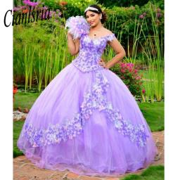 Lindo lilás quinceanera vestidos para 15 ano 2022 vestido de baile querida fora do ombro longo vestido de festa para a menina - Image 5