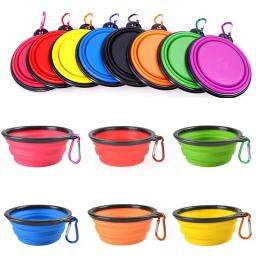 Dobrável portátil silicone alimentador de cão tigela 2 em 1 dispensador de animais de estimação viagem ao ar livre cão gato com mosquetão garrafa comida recipiente de água - Image 1