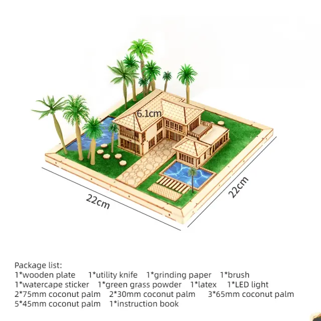 Casa de Jardim Pré-Fabricada em Miniatura com Artesanato de Madeira para DIY e Dioramas em Escala 1:200