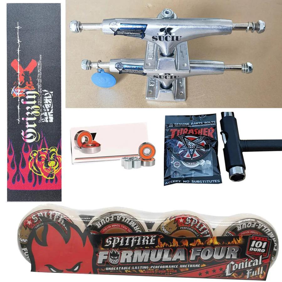 Caminhões THUNDER forjados com roda SPITFIRE de skate, boa qualidade, rolamentos de aço cromado Pro, fita adesiva, 5,25 polegadas - Image 1