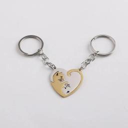 Portátil de aço inoxidável Keychain, Heart-Shaped Splicing Cat, Yin e Yang Cat Pingente, Colar Jóias, Item Pequeno - Image 3