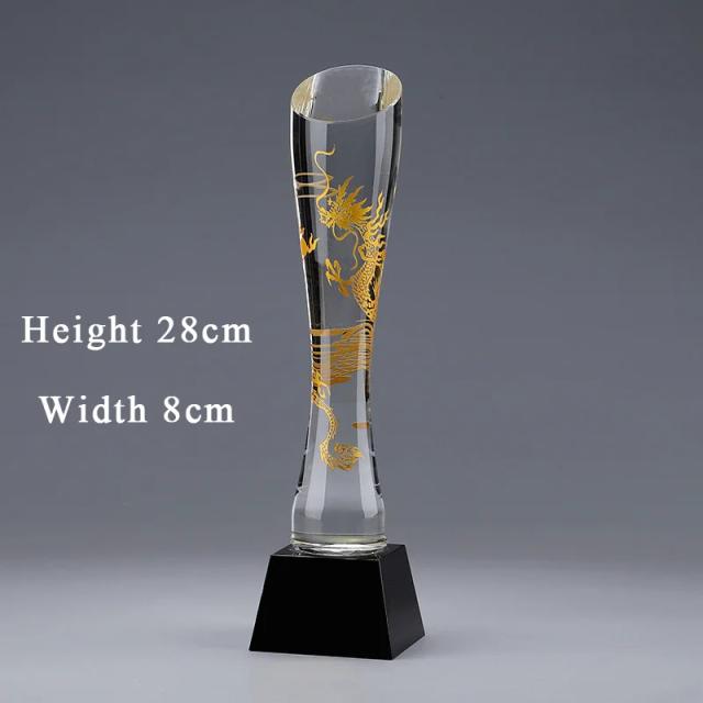 Troféu de Cristal Transparente com Lettering Criativo - Prêmio Comemorativo e Decoração Elegante em Preto