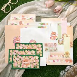 Envelopes florais bonitos com almofadas da letra, selo adesivos, marcadores kawaii, cartões postais, tampa dos cartões, papelaria coreano, 22pcs, conjunto - Image 2