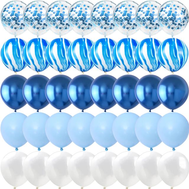 Conjunto de 40 Balões de Ágata em Mármore Azul para Aniversário, Revelação de Sexo e Decorações Festivas