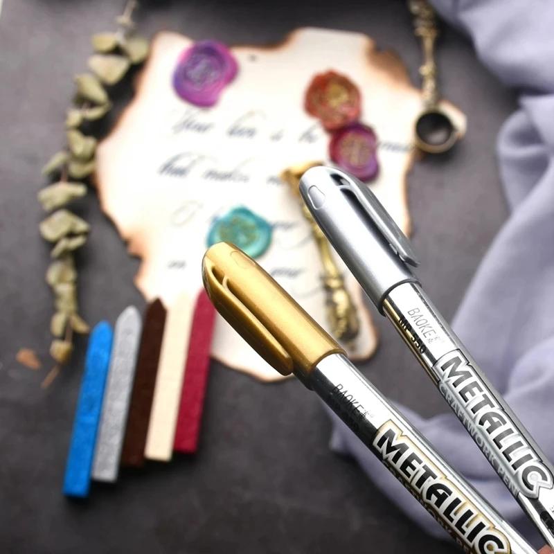 Ouro prata tinta marcador água-base caneta marcador para cerâmica tecido de vidro couro papel escuro pintura rabiscar diy artes & ofícios - Image 1
