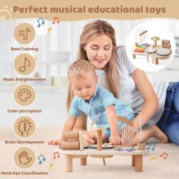 Montessori Wooden Bells chocalho para bebês, brinquedos educativos para crianças, instrumentos musicais, kit de bateria para crianças, mesa de música - Image 2