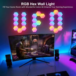 RGB Bluetooth LED Hexagon Wall Light, luz noturna interior, controle remoto, aplicativo, jogo de computador, quarto, quarto de crianças - Image 3
