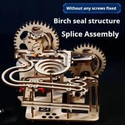 Modelo mecânico Ciência Maze Assembly Presente para crianças, 3D Puzzles de madeira, Catapulta Elétrica Track Device, Marble Run Set, Novo - Image 4