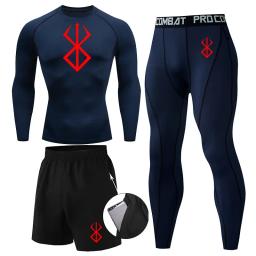 Conjuntos de Compressão Atlética Anime Berserk Print masculino, Treino de ginástica, Ternos Fitness, Rash Guard Camisola, Tops, Calças, Shorts, 3 pcs - Image 1