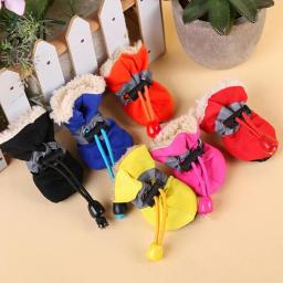 4 pçs conjunto cão gato inverno quente chuva botas de proteção pet esportes anti-deslizamento sapatos acessórios para cães produtos para animais de estimação bonito - Image 1