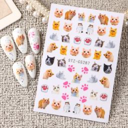 Auto-adesivas Nail Art Adesivos, 3D Cartoon Rabisco alívio, bonito filhote de cachorro Kitty e Star Manicur, cão adorável, gato, coelho animal, coreano - Image 6