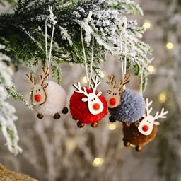 4 pçs natal feltro elk pendurado ornamentos bonito rena artesanato decorações árvore de natal pingentes de madeira festa de ano novo crianças presentes - Image 3