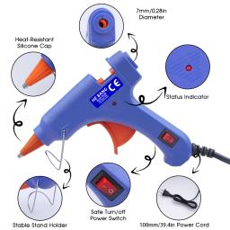 Mini azul Hot Melt cola arma Kit, 30pcs vara para artesanato, 20W - Image 3