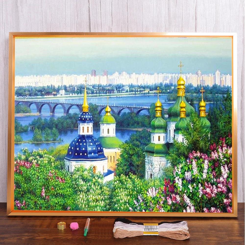 Paisagem campo casa ponto cruz kit completo bordado artesanato tricô bordado costura jóias mágicas decoração do quarto - Image 1