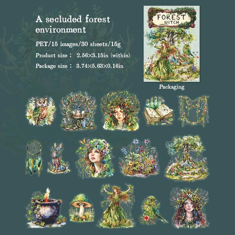 JIANQI-Floresta Bruxa Série Adesivo Decorativo, Material PET, Junk Journal Supplies, Diário, Álbum, Scrapbooking, 30 pcs - Image 1