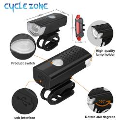Conjunto de luz da bicicleta farol lanterna traseira usb recarregável mtb frente traseira conjunto lâmpada ciclismo lanterna acessórios da bicicleta - Image 6