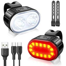 LED USB recarregável luzes de bicicleta, lâmpada de bicicleta, impermeável, frente e verso, iluminação de bicicleta, farol, lanterna traseira - Image 1