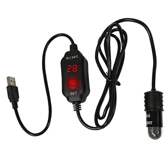 Aquecedor Digital Compacto para Aquário com Temperatura Constante e Haste Ajustável USB 5V 2A 10W