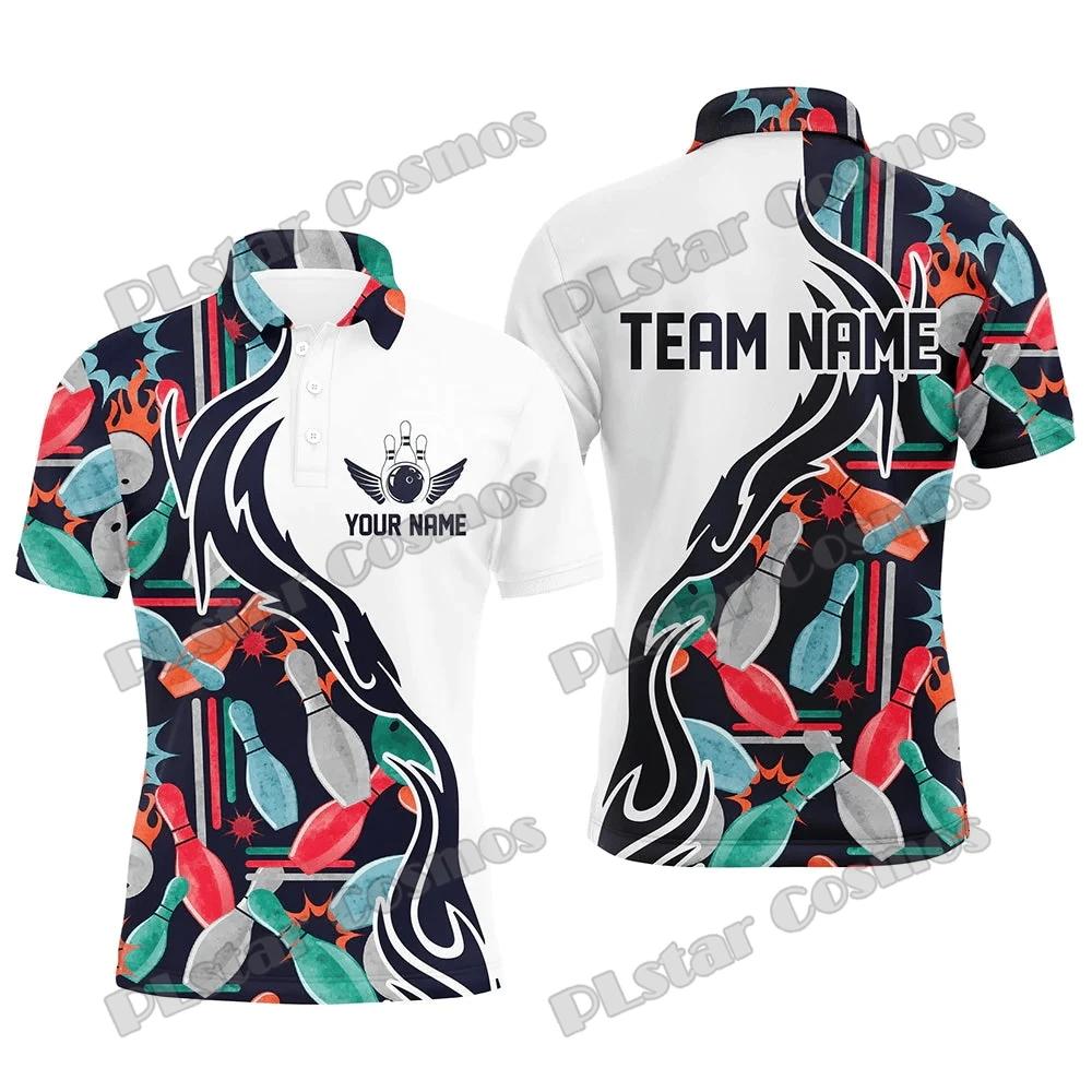 Camisa polo masculina impressa em 3D, azul Camo Bowling Custom Name, Casual Bowling Jersey, presente para jogadores de boliche, verão, rua, WK51 - Image 1