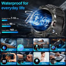 2025 nova bússola militar relógio inteligente masculino 1.85 "hd tela grande freqüência cardíaca bluetooth chamada à prova dwaterproof água smartwatch reloj inteligente - Image 2