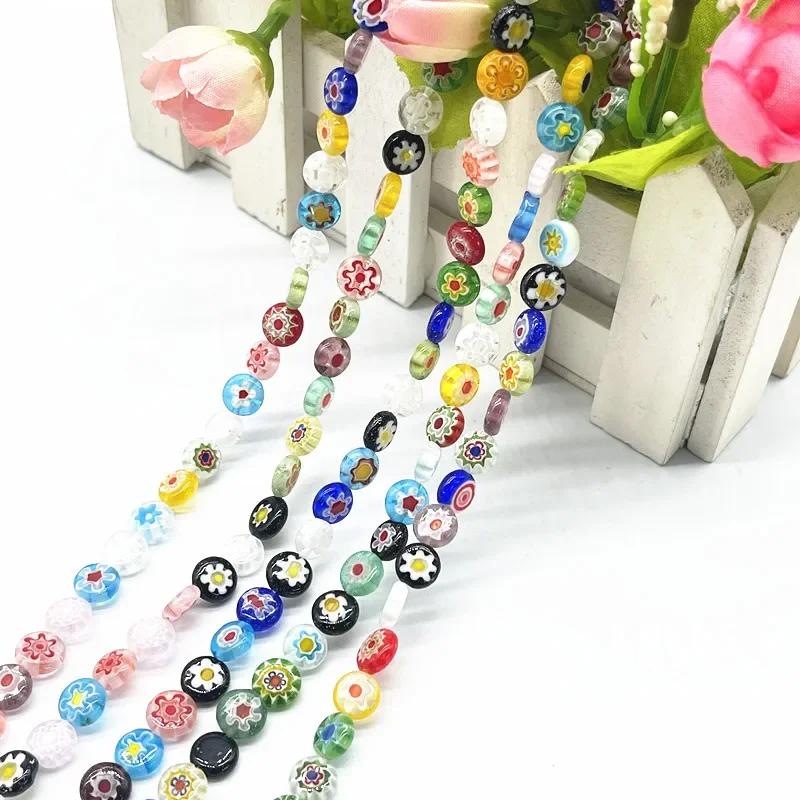 6/8/10mm multicolorido e porcelana contas de costas planas brancas olho do mal e contas de vidro de flor para fazer jóias acessórios diy - Image 1