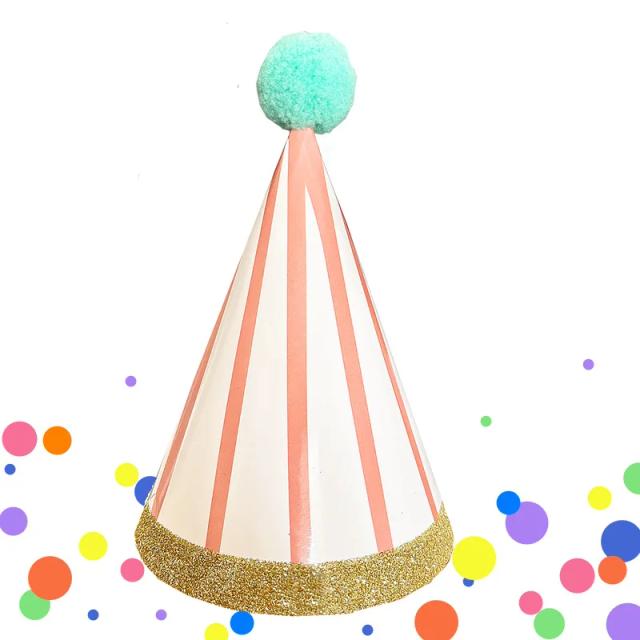 Chapéu de Aniversário Colorido Listrado para Meninos e Meninas - 1 Unidade de Papel para Festas Temáticas