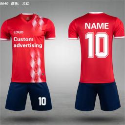 Conjunto personalizado de camisa e shorts de futebol de manga curta, Brand Wear, azul, vermelho e branco, modelo 8640, 23-24, verão - Image 5