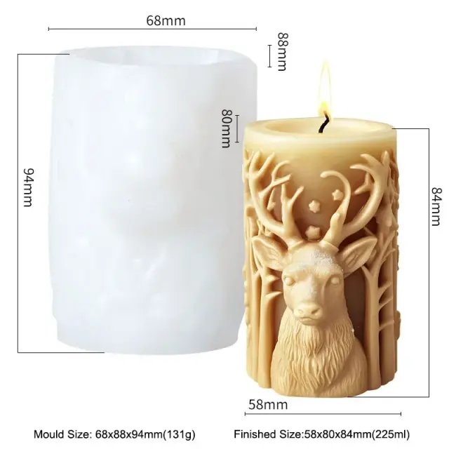 Molde de Vela de Natal em Silicone com Design de Veado para Decoração DIY e Ornamentos de Gesso para Mesa