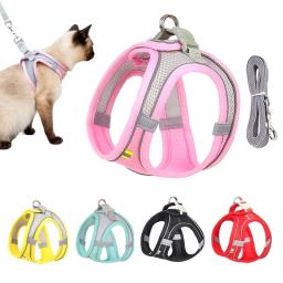 Arnês Refletivo e Trelas Conjunto para Animais de Estimação, Arnês Ajustável para Gatos e Cães Pequenos, Pug, Chihuahua, Acessórios Cat - Image 1