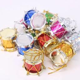 12 pçs/set mini tambor pingente de natal colorido decoração da árvore de natal charme para o feriado da família decorações de festa de natal noel # y - Image 1