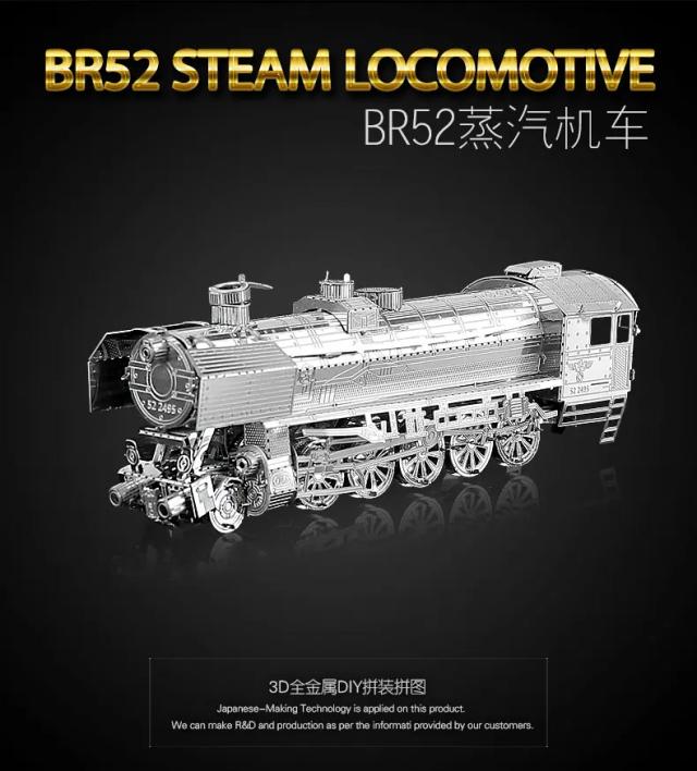 Modelo de Montagem 3D MMZ Ironstar-3D: Locomotiva a Vapor BR52, Quebra-Cabeça de Metal em Corte a Laser para DIY e Presentes