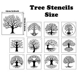 Tree of Life Stencils Set, Pintura em Madeira, Aerógrafo, Plantas Naturais, Palmeira pequena, Modelos de Desenho, 12pcs - Image 2