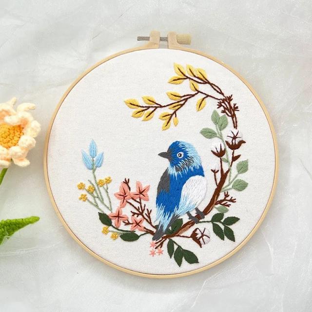 Kit de Bordado com Pássaros e Flores para Iniciantes em Cross Stitch