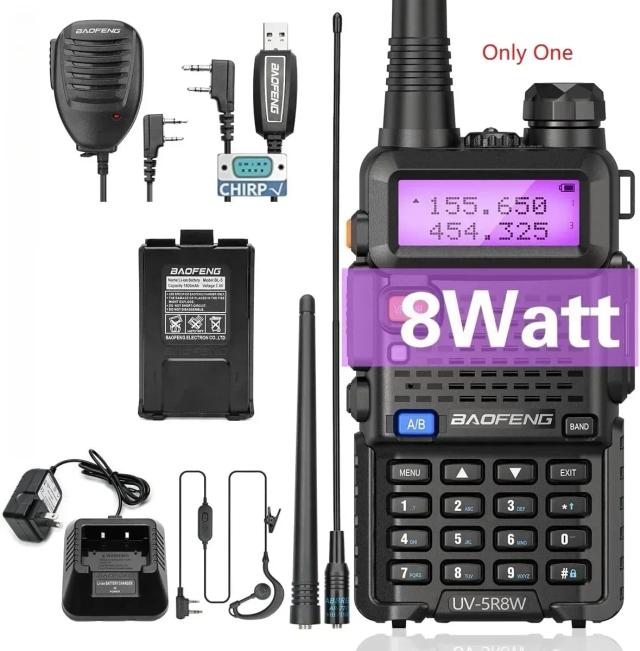 Baofeng UV-5R 8W Walkie Talkie Banda Dupla Longo Alcance 128 Canais Portátil