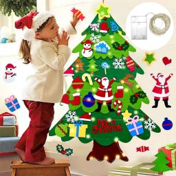 Feltro Natal árvore parede enfeites para crianças, DIY Xmas árvore, decoração de casa, presentes de ano novo, Papai Noel decoração - Image 1