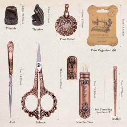 Kits De Costura De Madeira Vintage Estilo Europeu Conjunto de Tesouras De Bordados Antigos Ferramentas De Costura Retro, Suprimentos De Artesanato DIY - Image 3