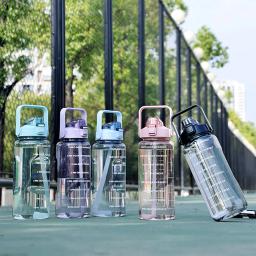 2 Litros Esportes Garrafa De Água Com Palha Homens Mulheres Fitness Garrafas De Água Fria Ao Ar Livre Bottlesc Com Time Marker Drinkware - Image 4