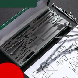 Lápis profissional e bússola conjunto, ferramenta de desenho, metal instrumento mecânico, papelaria escritório, 15pcs - Image 3