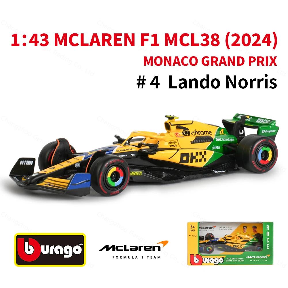 Bburago 1:43 Mclaren 2024 MCL38 F1 Fórmula Carro Die Cast Veículos Modelo Colecionável Brinquedos de Corrida - Image 1