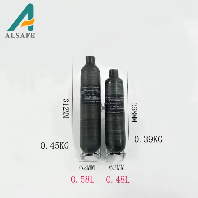 Tanque HPA Alsafe de Fibra de Carbono 300 Bar 0.58L 580cc - Leve e Durável para Armas de Ar Comprimido